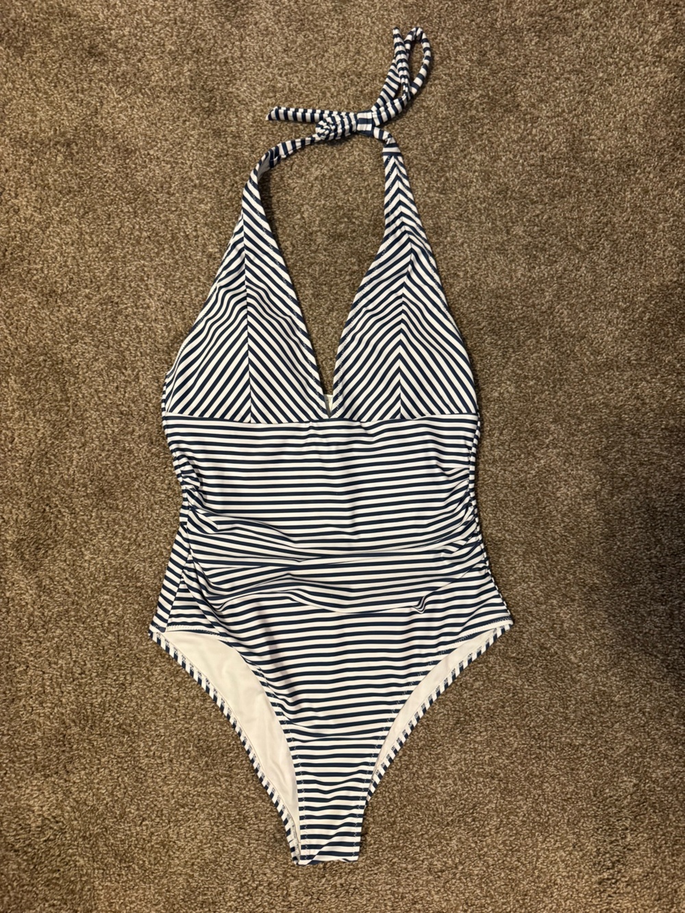 Cupshe Navy and White Striped Halter One-Piece Swimsuit